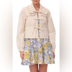 Avec Les Filles Quilted Cotton Tie Front Jacket in Stone